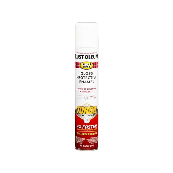 Rust Oleum 680g White Gloss Turbo Spray Paint - 0.68L - Rust Protection
