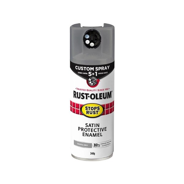 Rust Oleum 340g Coastal Grey Satin Spray Paint - 5 in 1 Custom Spray - Rust Protection