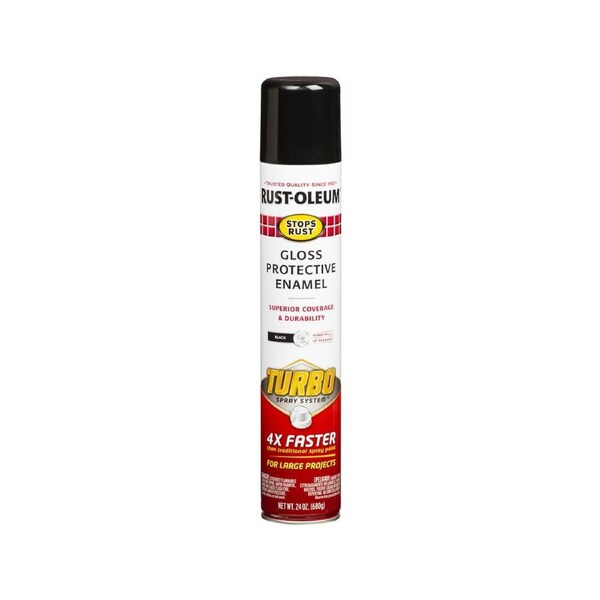 Rust Oleum Gloss Black Turbo Spray Paint 680g - 0.68L - Rust Protection