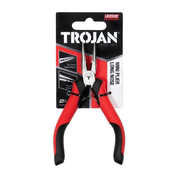 Trojan Mini Long Nose Plier - Chrome Vanadium - 56mm x 125mm - Red and Black