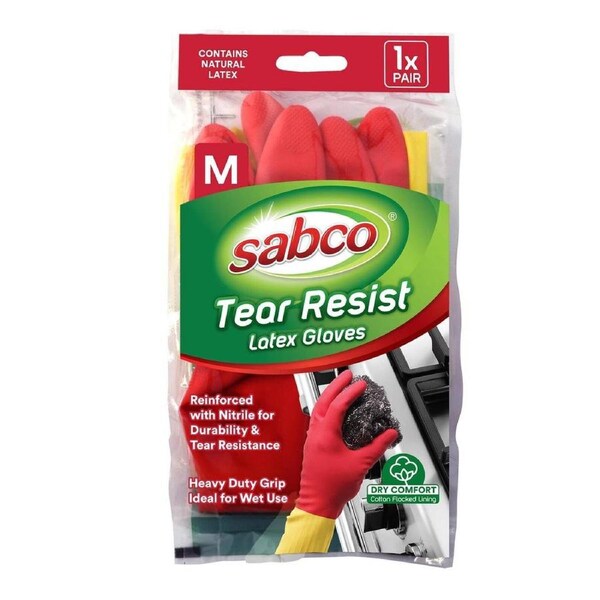 Sabco Tear Resist Latex Nitrile Gloves Medium 1 Pair Red