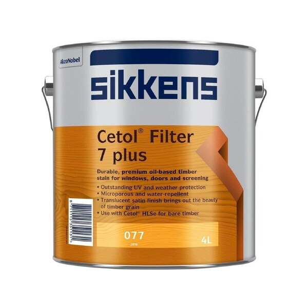Sikkens 4L Cetol Filter 7 Plus Timber Finish - Pine 077 - 210mm x 190mm - UV Protection