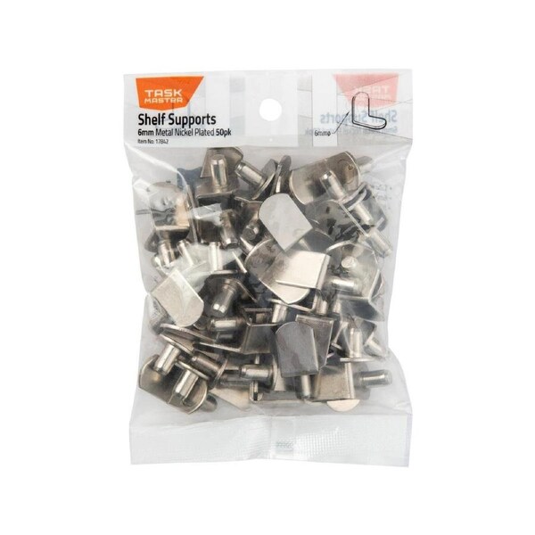 Taskmaster 6mm Nickel Plated Metal Shelf Support 50 Pack - Durable - Easy Install