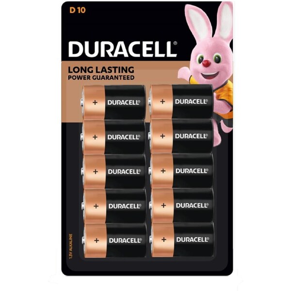 Duracell Coppertop D Batteries - 10 Pack - Alkaline - Long Lasting