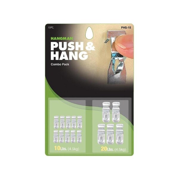 Hangman Push N Hang Picture Hanger - Large & Small - 5kg & 9kg Capacity - Tool-Free Installation