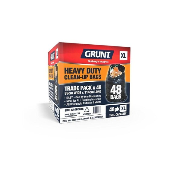 Grunt 158L Black Heavy Duty Clean Up Bags - 158L Capacity - Tough Design