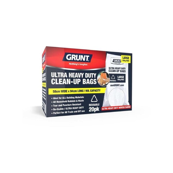Grunt Ultra Heavy Duty Clean Up Bags - 90L - Tear Resistant - 5 Pack