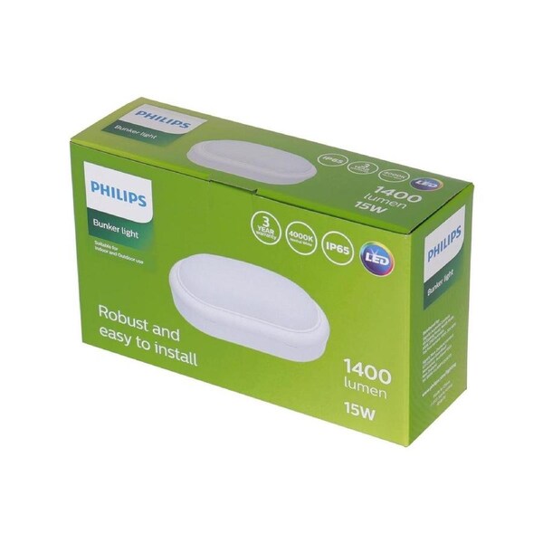 Philips Outdoor Bunker Light 15W 1000lm IP65 Weather-Resistant - Cool White
