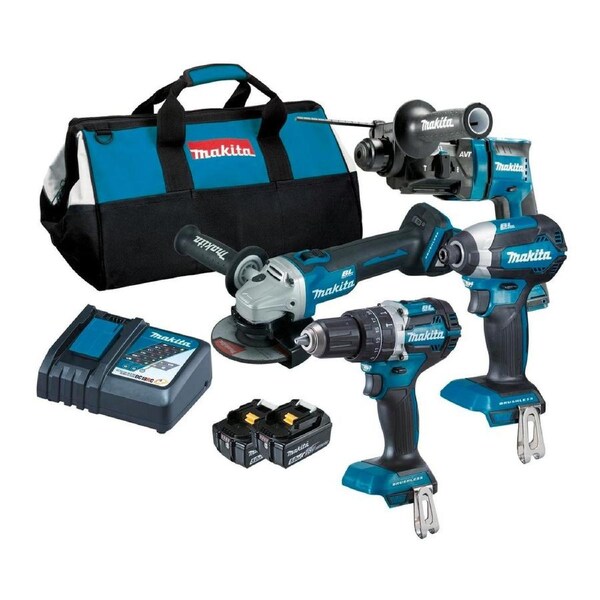 Makita 18V Brushless Combo Kit - 4 Piece - 5.0Ah Batteries - DLX4134T