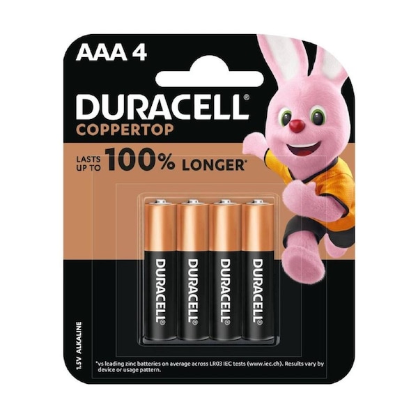 Duracell Coppertop Batteries - AAA 4 Pack - Alkaline - Long Lasting