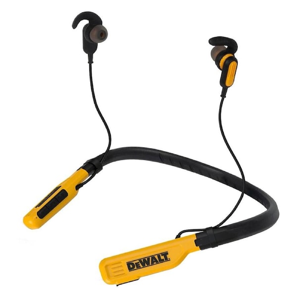Dewalt Wireless Jobsite Pro Bluetooth Neckband Earphones - 30+ Hours Talk Time - IPX6 Water Resistant - 9mm Drivers - 150g