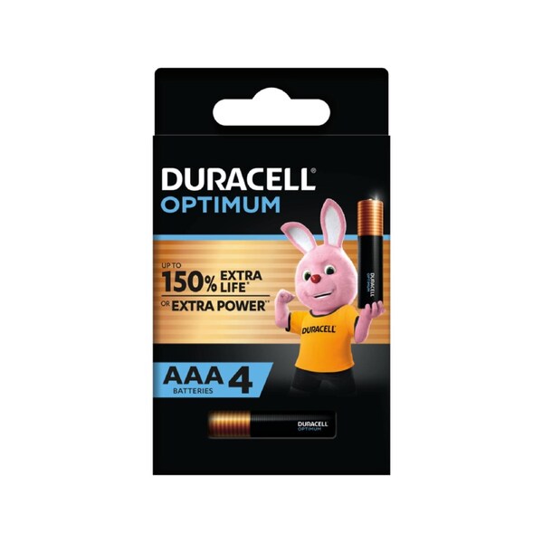 Duracell Optimum AAA Alkaline Battery 1.5V 4 Pack 150 Percent Extra Power
