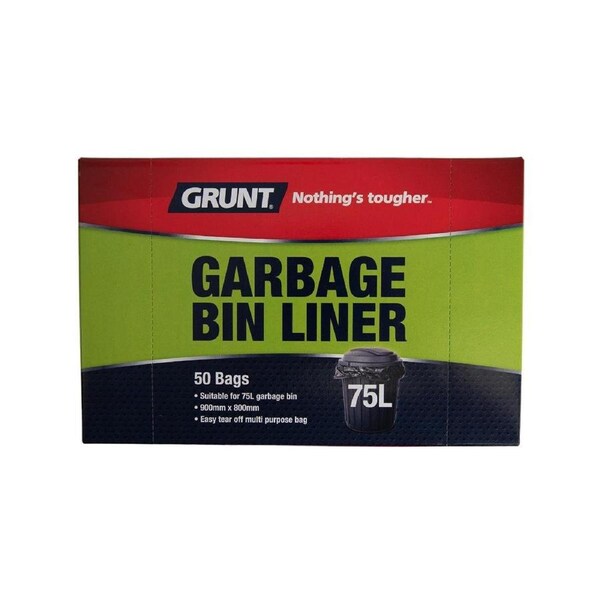 Grunt Rubbish Bags 75L 50 Pack 900 x 800mm Black