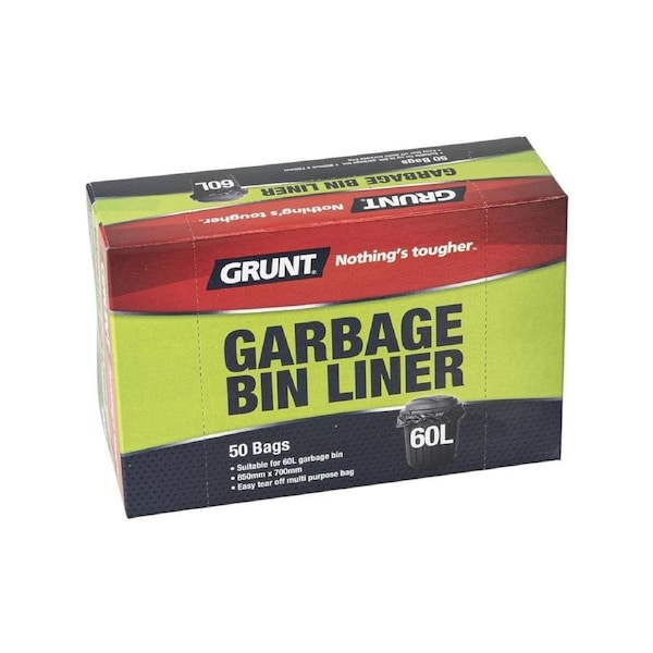 Grunt 60L Rubbish Bags 50 Pack - 850 x 700mm - Black