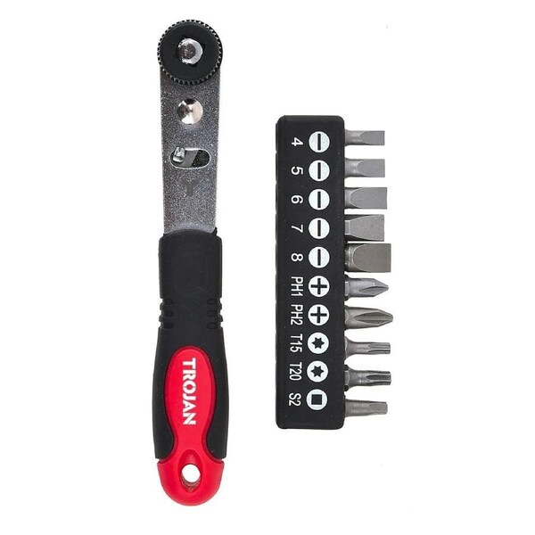 Trojan 11 Piece Ratchet Screwdriver Set - 82mm x 30mm x 183mm - Red Black