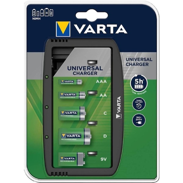 Varta Universal Battery Charger - Charges AA, AAA, C, D, 9V - Black