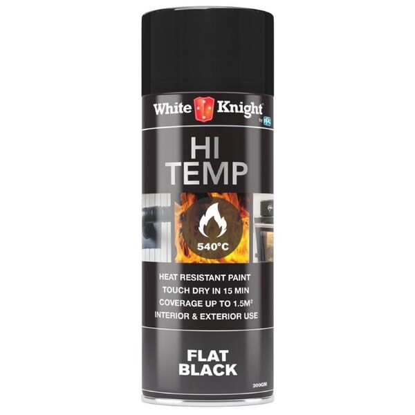 White Knight Hi Temp Spray Paint - 300g - Black - Solvent Based - Heat Resistant