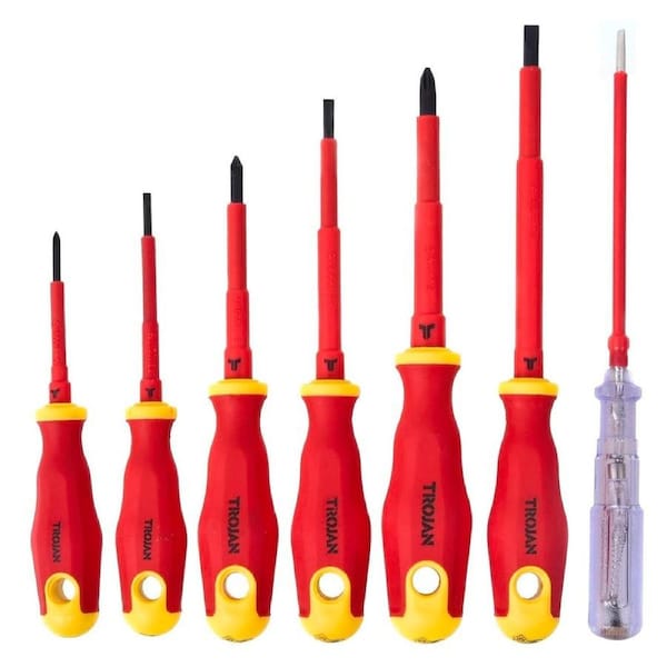 Trojan 7 Piece VDE Screwdriver Set - Insulated Handles - Red and Black