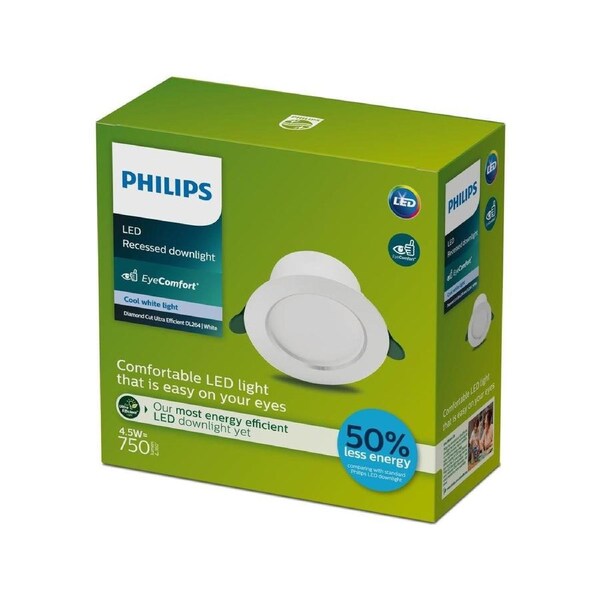 Philips LED Down Light 750lm 4.5W Cool White - 50,000 Hour Lifespan