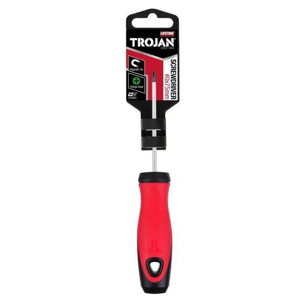 Trojan 75mm No 0 Phillips Screwdriver - Magnetic Tip - Chrome Vanadium Steel - Ergonomic Handle