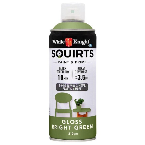 White Knight Squirts Spray Paint - 310g - Bright Green - Solvent Based - Quick Drying