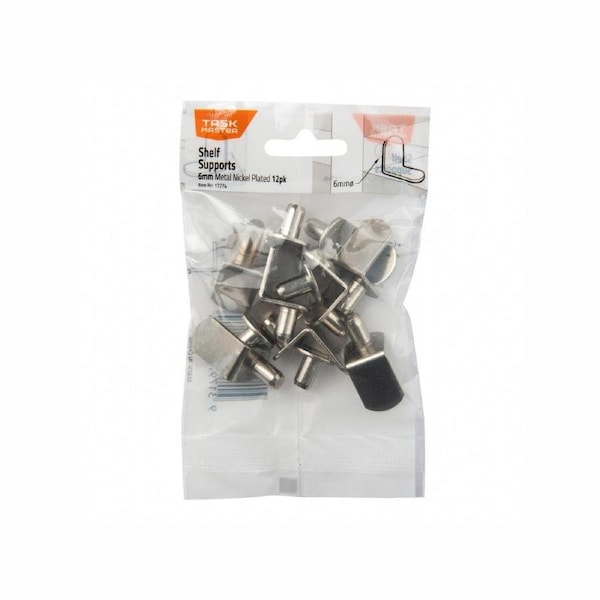Taskmaster 6mm Pin Nickel Plated Metal Shelf Supports 12 Pack
