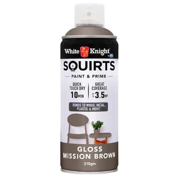 White Knight Squirts Mission Brown Gloss Spray Paint 310g - Solvent-Based, UV Resistant