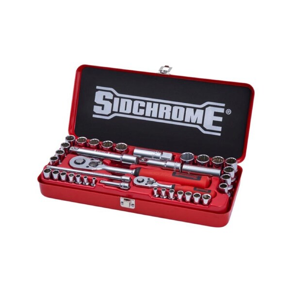 Sidchrome 37 Piece Socket Set - 1/4" & 1/2" Drive - Chrome Vanadium Alloy
