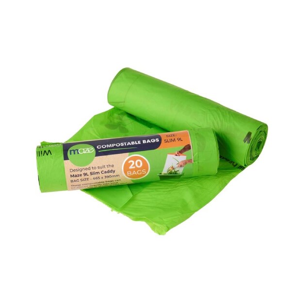 Maze 9L Slim Compostable Bags 20 Pack - 465mm x 350mm - Green