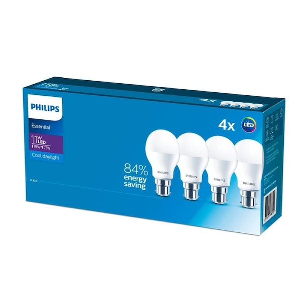 Philips A60 B22 LED Globe 1250lm 11W Cool Daylight 4 Pack