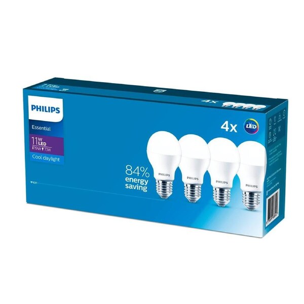 Philips A60 E27 LED Globe 1250lm 11W Cool Daylight 4 Pack