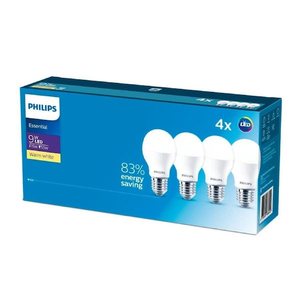 Philips A60 E27 LED Globe 9W 900lm Warm White 4 Pack