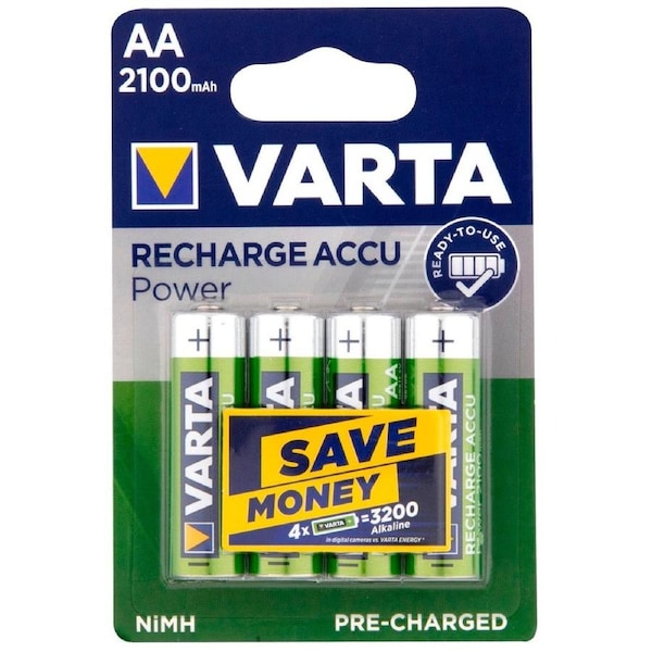 Varta AA Rechargeable Batteries 2100mAh 4 Pack - Ni-MH - Green & Blue