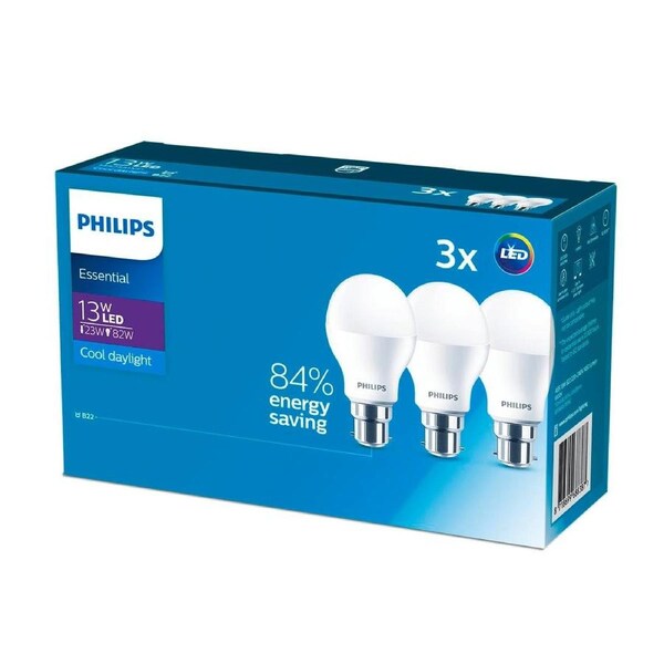 Philips A60 B22 LED Globe 3 Pack - 1450lm - 13W - Cool Daylight