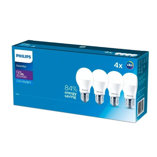 Philips A60 LED Globe 9W 950lm Cool Daylight E27 4 Pack - 58mm x 104mm