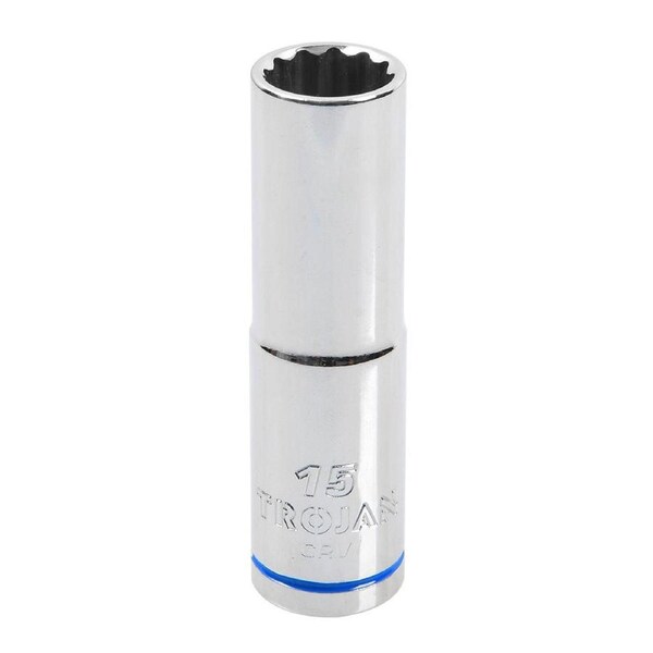 Trojan 15mm Deep Socket 1/2" Drive - Polished Chrome Vanadium - 12 Point - Lifetime Warranty