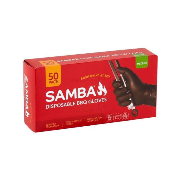 Samba Medium Disposable BBQ Gloves 50 Pack - Nitrile - 120mm x 65mm - Puncture Resistant