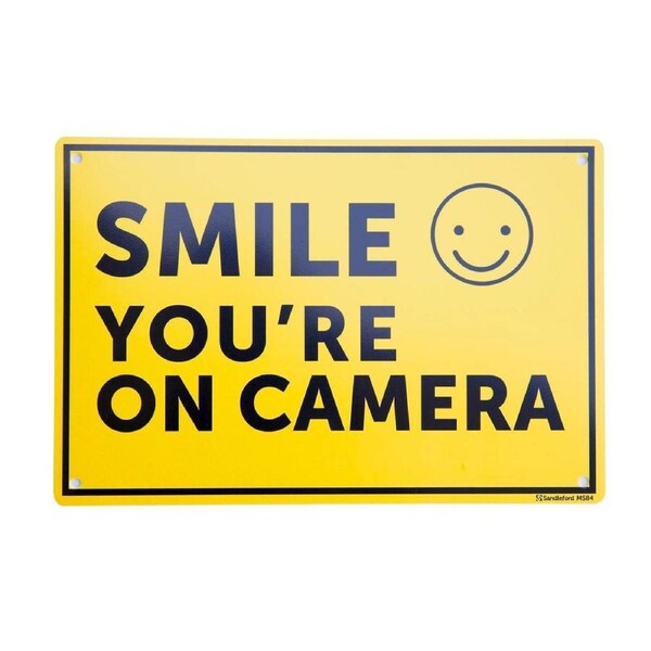 Sandleford Smile You're on Camera Sign - Yellow/Black - 300mm x 200mm