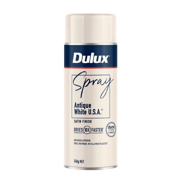 Dulux 340g Satin Spray Paint - Antique White - Fast-Drying - Self-Priming