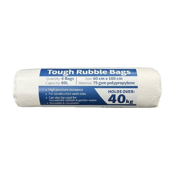 Ametalin Tough Rubble Bags 6 Pack - 600mm x 1000mm - Heavy-Duty Waste Management