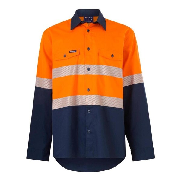 Citeco Hi Vis Long Sleeve Taped Shirt XL - Orange Navy - UPF 50+