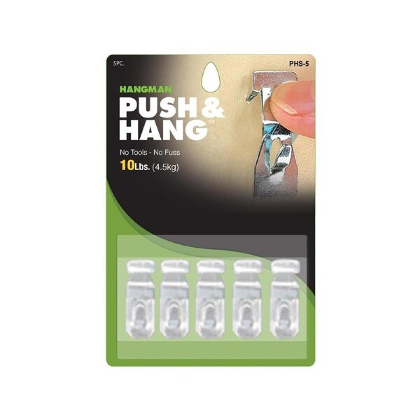 Hangman Push Hang Picture Hanger 5 Pack - 13.9mm x 1mm x 9.3mm - Easy Installation