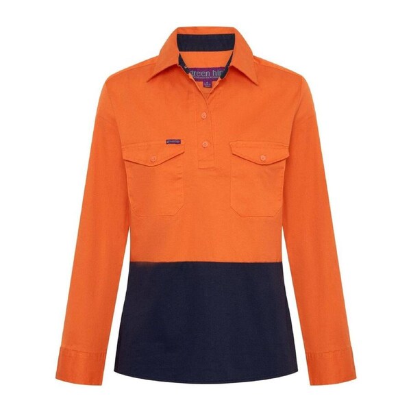 Green Hip Long Sleeve Hi-Vis Shirt - Size 24 - Orange Blue - UPF 50+