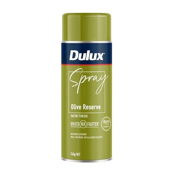 Dulux Spray Paint 340g Satin Olive Reserve - Fast Drying - Self-Priming