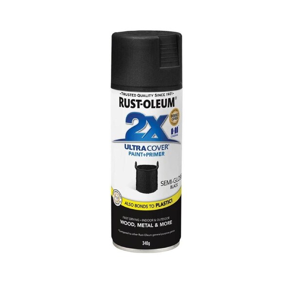 Rust-Oleum 2X Ultra Cover Spray Paint - 340g - Semi Gloss Black - Fast-Drying - Any-Angle Application