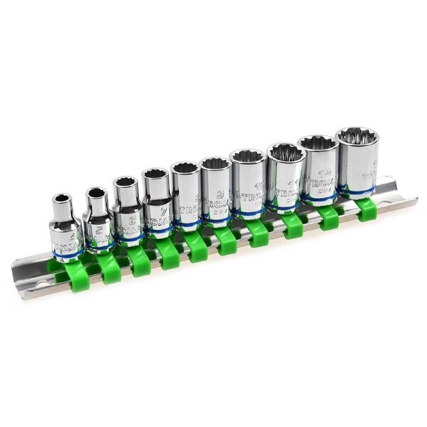 Trojan 10 Piece Socket Rail Set 1/4" - Metric Chrome Vanadium Sockets
