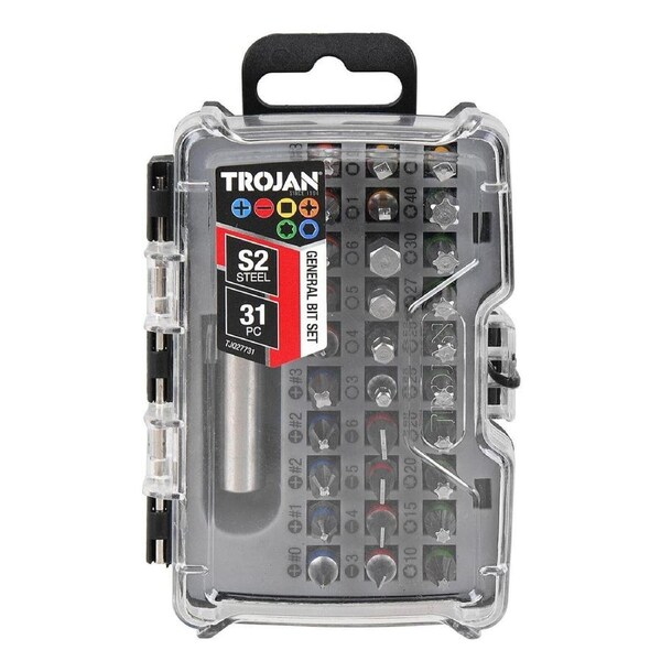 Trojan 31 Piece Bit Set - Screwdriver Bits - 75mm x 105mm - Versatile Tools
