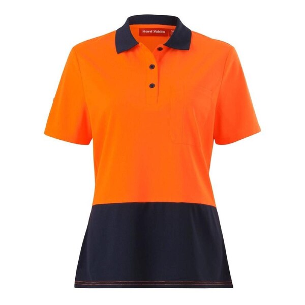 Hard Yakka Women's Hi Vis Polo Size 12 - Orange/Navy - Short Sleeve - UPF 50+