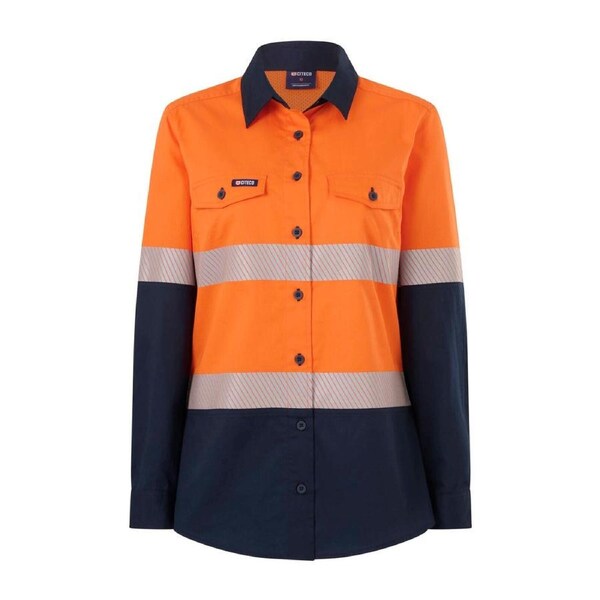 Citeco Womens Long Sleeve Shirt Size 8 - Orange Navy - Hi Vis - Safety Compliance - Breathable