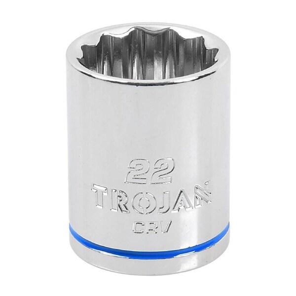 Trojan 22mm Socket 1/2 Drive - Polished Chrome Vanadium - 12 Point Design - Lifetime Warranty